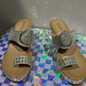 Sparkling Silver Embellished Slide Sandals